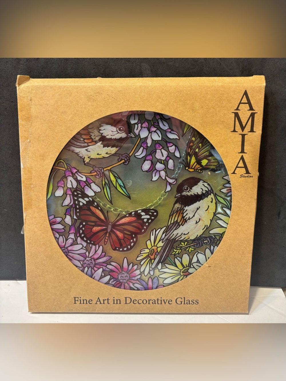 AMIA Decorative Glass Wall Art - Birds & Butterflies (Purple, Yellow, Pink)
